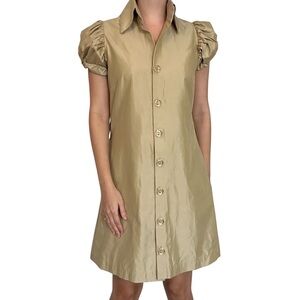 Silvia Tcherassi Dress Knee Length Green Puff Sleeve Button Up Size 6 Small